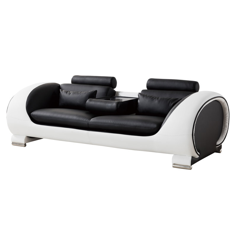 Shryock 82" Faux Leather Round Arm Sofa, Black/White