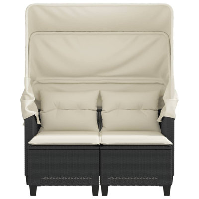 Vidaxl Patio Sofa 2-Seater With Canopy And Stools Brown Poly Rattan