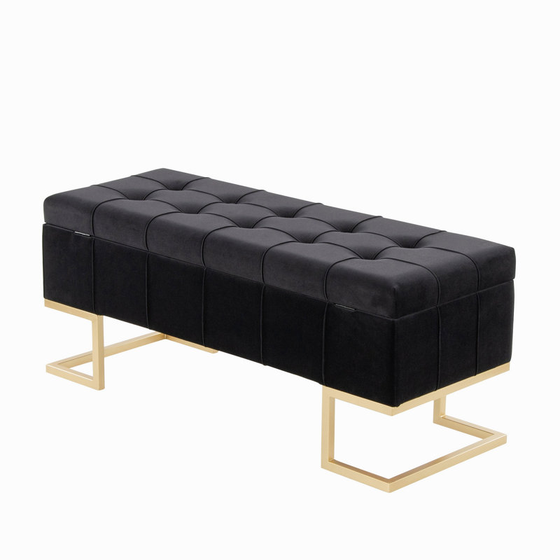 Banc de rangement en métal doré et velours noir