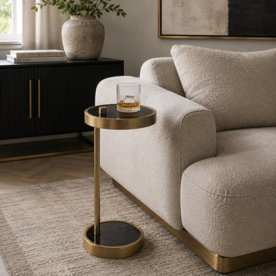 Jackins Stylish Marble Accent Side Table With A Sleek Frame - Minimalist Narrow End Table Convenient For Living Room Or As Cocktail Tables - 23.25", Black & Gold