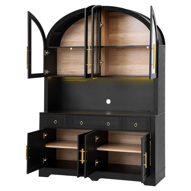 Armoire de rangement de 75,8 po de haut avec garde-manger arqué avec tiroirs et portes de grange, Noir