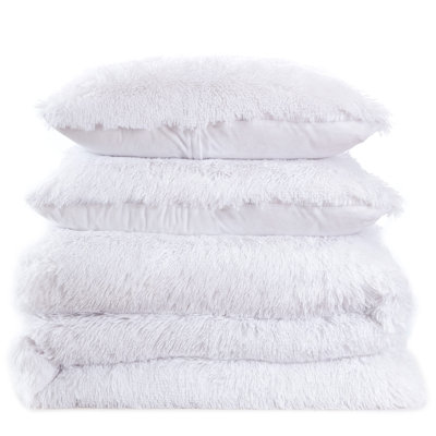 3 Piece Plush Shaggy Comforter Set Ultra Soft Luxurious Faux Fur Decorative Bedding