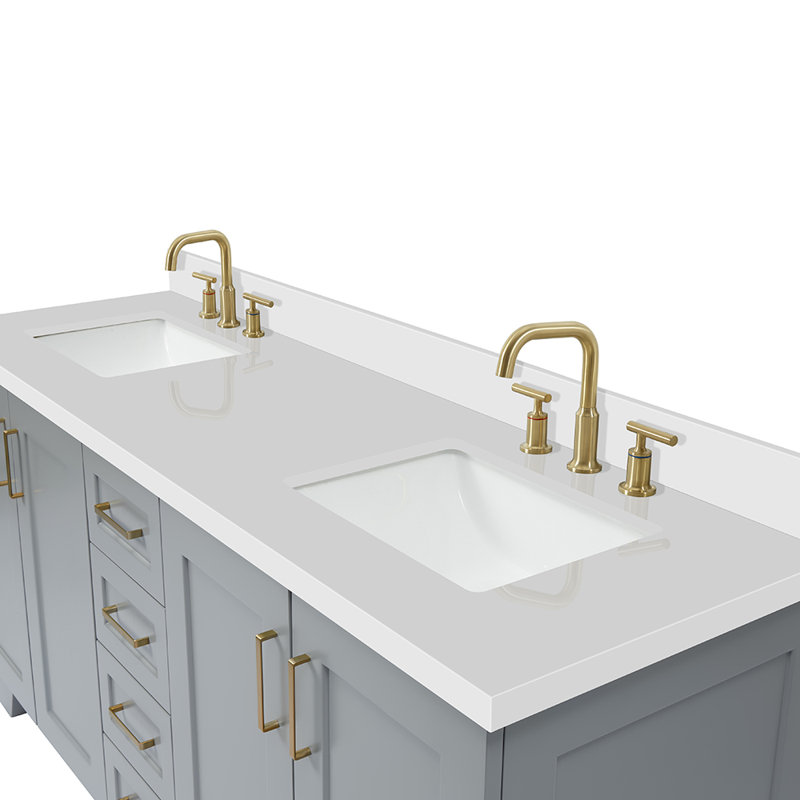 73 IN.  Single Bathroom Vanity, Gray, Rectangular,  White Quartz