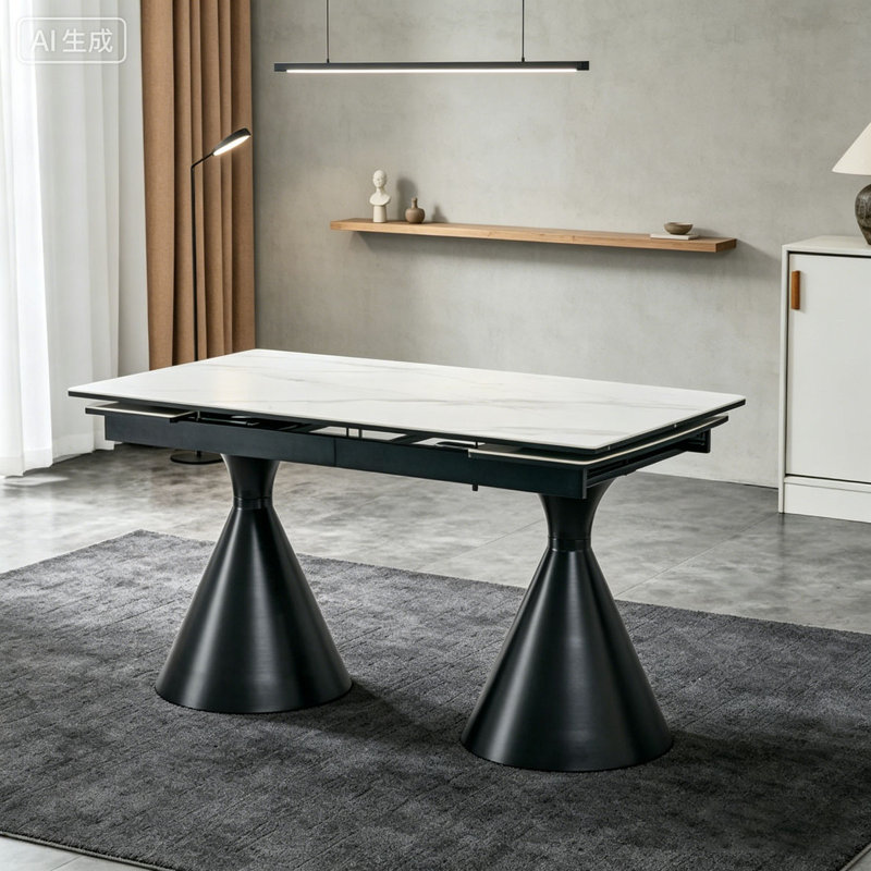 Table de salle à manger extensible, Noir, blanc