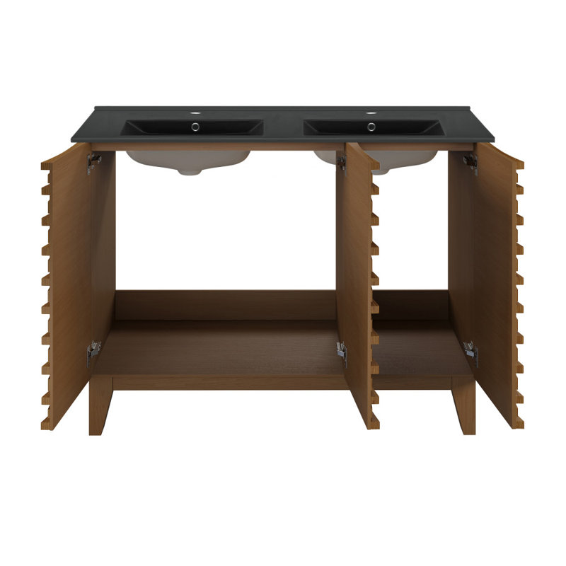Cascade 48 po Meuble-lavabo double avec comptoir en céramique, Brun, Noir