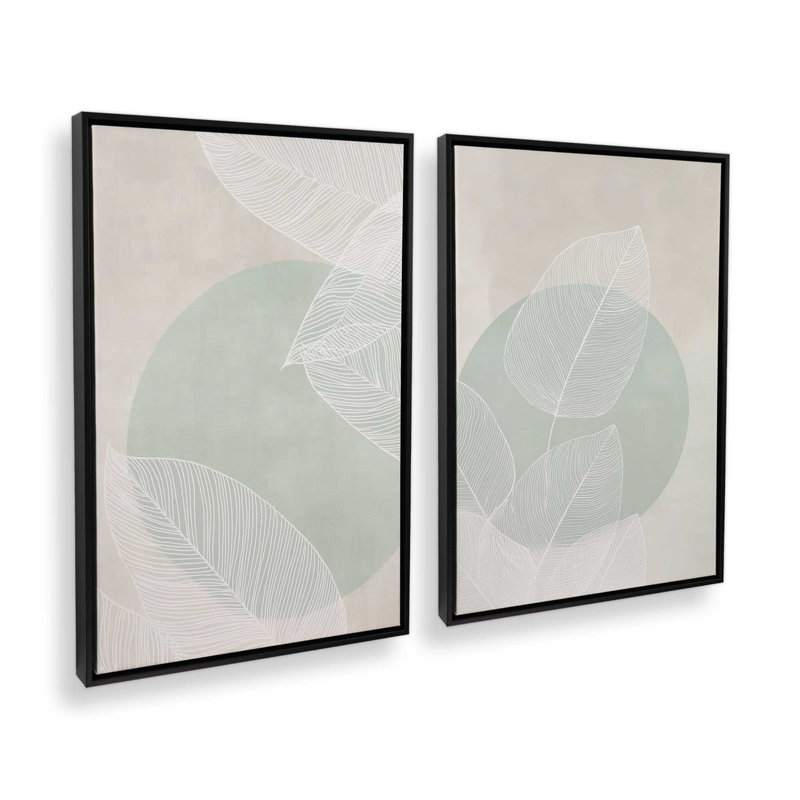 Ensemble de 2 impressions Soft Leaf Stillness, 48 po x 32 po, Cadre flottant noir satiné