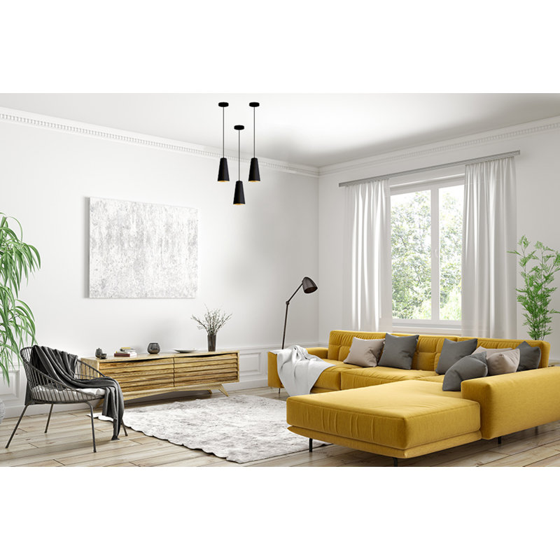 Luminaire suspendu conique à 1 lumière Deandra, Extérieur noir / intérieur feuille d'or