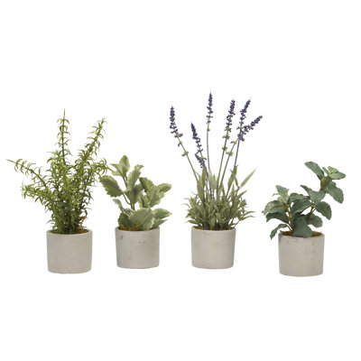 Basil 12'' Faux Plant in Stone Pot