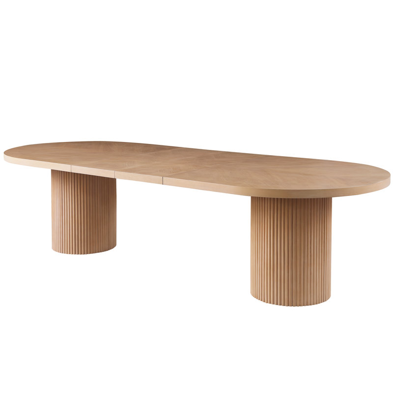 Orlina 123 Inch Oval Solid Wood Oak Dining Table with 2 Extension