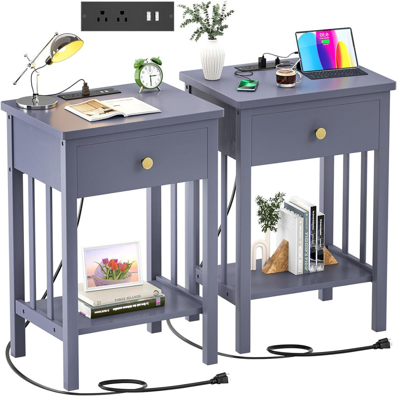 15.75'' W Solid Wood Nightstand, Gray