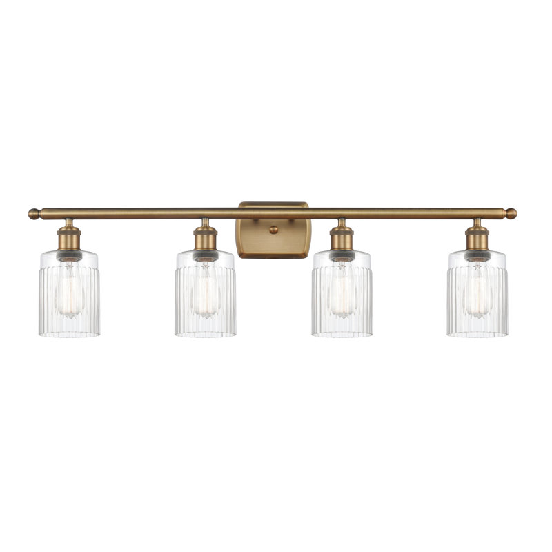 Éclairage pour salle de bain 4 lumières Caplinger, Laiton brossé, Transparent, Ampoule non incluse