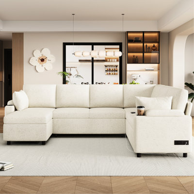 Lit modulaire polyvalent avec rangement et charge pour accoudoirs, beige, canapé modulaire confortable