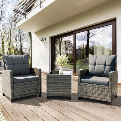 Arlayne 2-Person 3-Piece PE Wicker Patio Conversation Set with Cushions