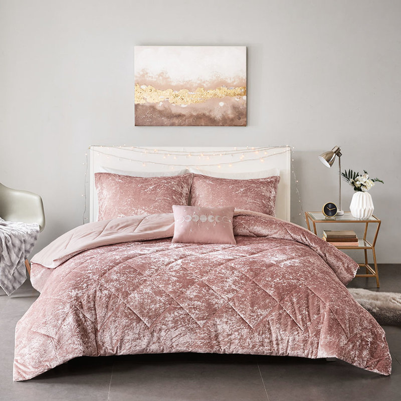Édredon en velours de luxe pour lit simple / simple TG, Édredon pour lit simple / simple TG + 3 pièces s, Rosé