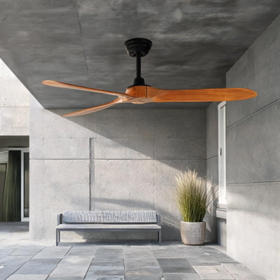 Ventilateur de plafond pour patio et salon, bois d'acacia, moteur à courant continu réversible de 60 pouces, sans lumière