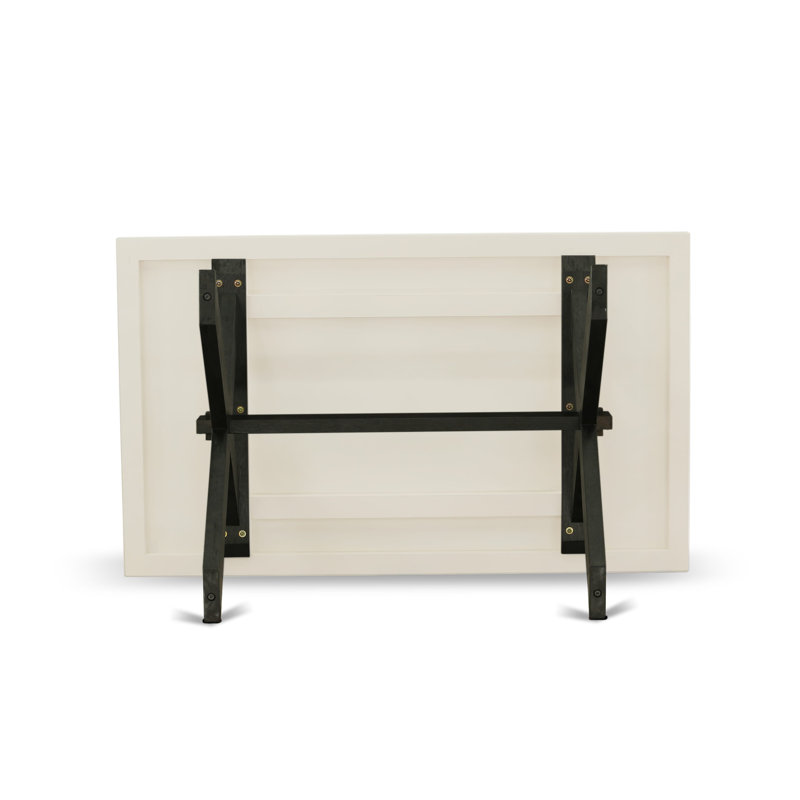 L'ensemble de salle à manger 6 pièces se compose d'une table et d'un banc avec plateau de table et de 4 chaises empilables en tissu de polyester à motif blanc et gris - noir brossé