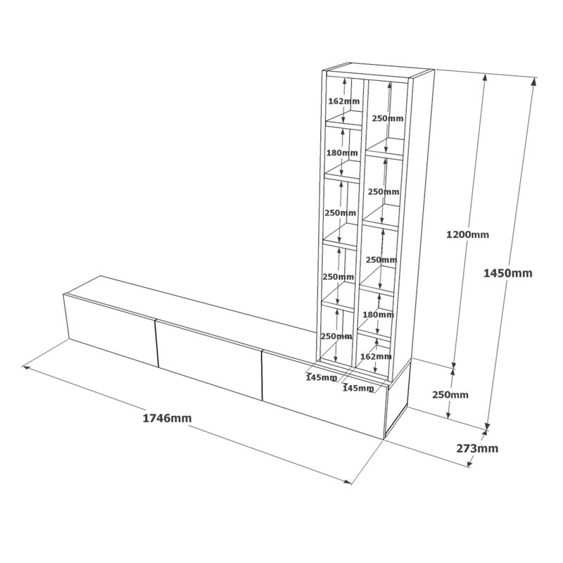 Derrel Unfinished Entertainment Centre for TVs up to 50", Silver Black