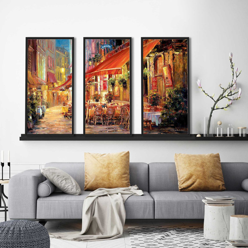 «Cafe In Light» par Haixia Liu, reproduction de 3 pièces sur toile flottante, H 33,5 po x l 52,5 po x P 2 po