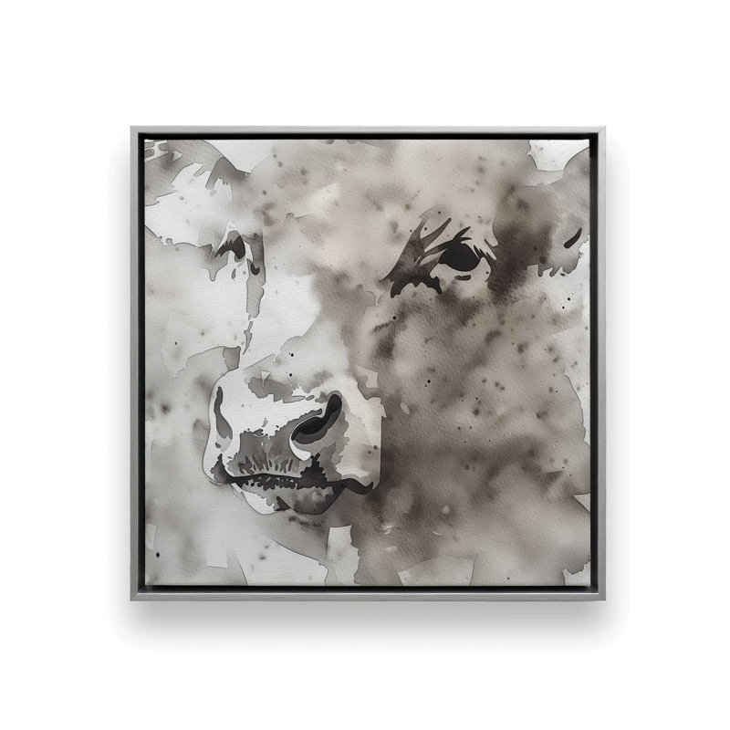 Impression abstraite monochrome sur toile II, H 24,75 po x l 24,75 po x P 1,75 po, Encadrement argenté