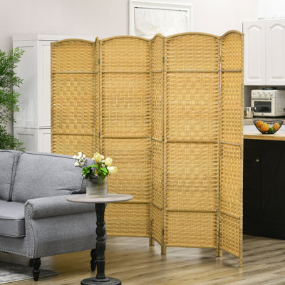 Paravent Homcom à 6 panneaux, 1,83 m de hauteur, pliable, en bois naturel, pour bureau ou chambre à coucher. Cloison autoportante tissée à la main.
