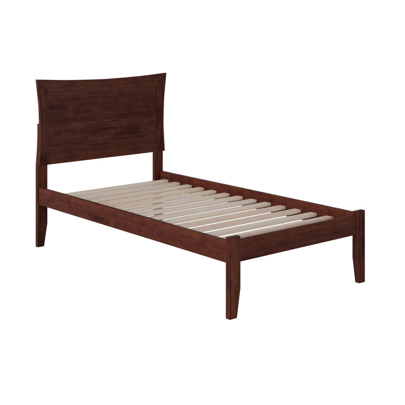 Daury Solid Wood Platform Bed with Built-in Charging Station, Walnut