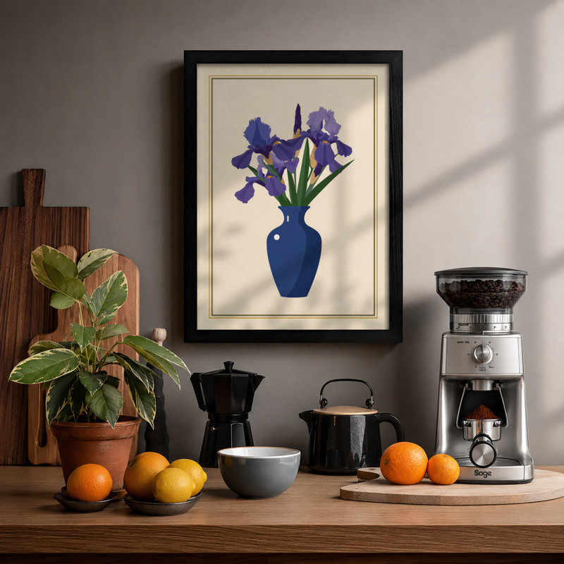 Iris Arrangement Botanical - Framed Print, Black, A4 - 29.7 x 21.0 cm