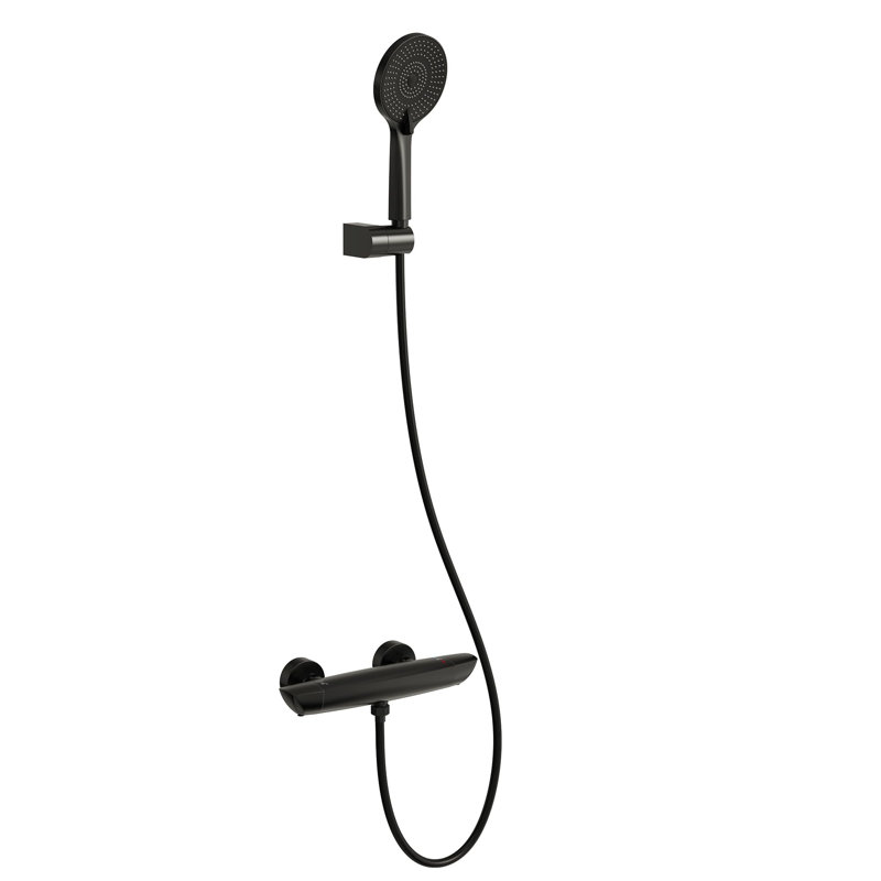 Exposed Thermostatic Shower Mixer with Hand Shower, Chrome, Matte Black