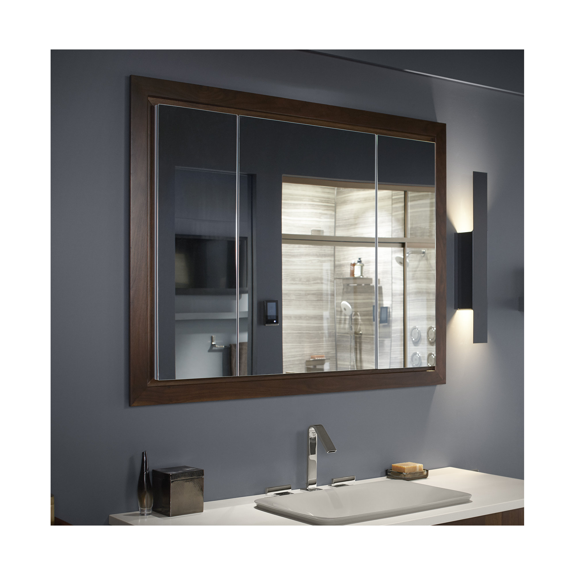 KOHLER Verdera Aluminum Triple-Door Medicine Cabinet, Frameless with Adjustable Shelves, 30"H x 20"W x 4.75" D