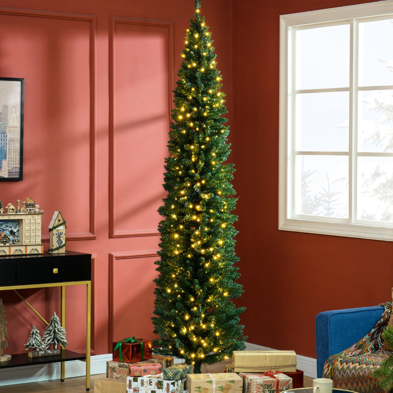 Arbre de Noël mince 8 pi, 300 blanc chaud, 618 pointes, objet de décoration, accessoire de décoration de vacances antidéflagrant,