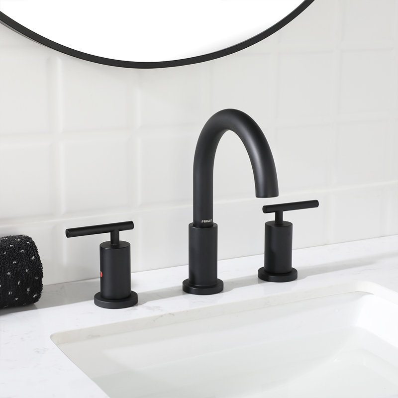 Widespread 2 Handles Bathroom Faucet with Water Supply Lines, Matte Black, With Pop Up Drain