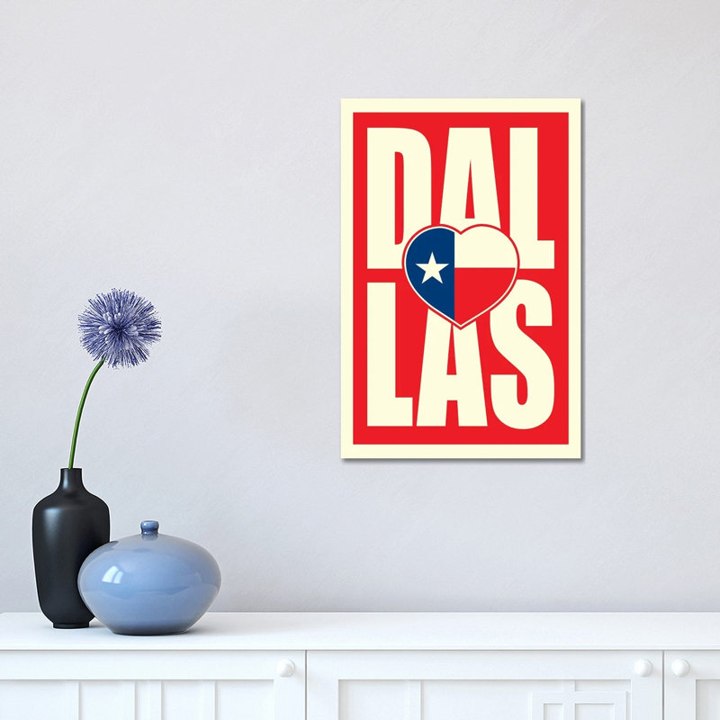 Dallas Typography Flag Heart 1 Piece Wrapped Canvas Wall Art, 30.48 cm H x 45.72 cm W
