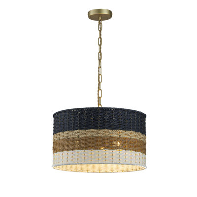 Dylan 14” Wide 3- Light Multi Colour Coastal Modern Natural Rope Drum Pendant