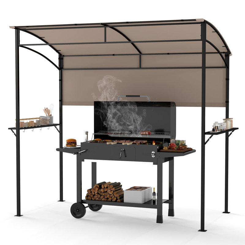 BBQ Shelter, Grill Gazebo With Serving Shelf And Storage Hooks, Brown