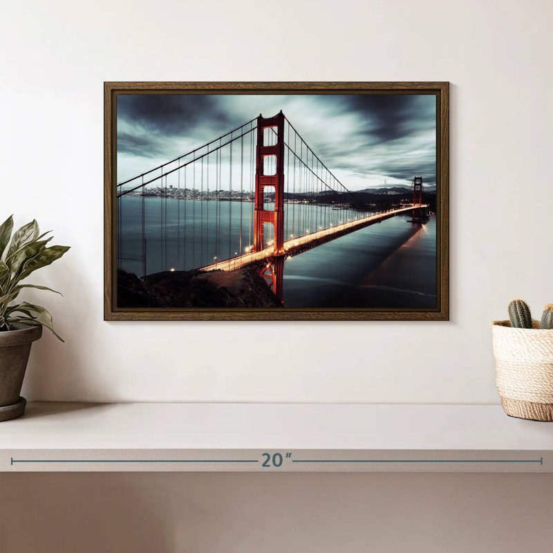 Nuage de tempête Golden Gate Bridge, 13 po x 9 po, Cadre flottant en noyer