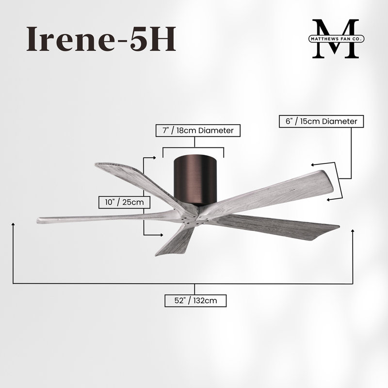 60" Irene 5-Blade Hugger Ceiling Fan with Wall Remote, Brushed Bronze, 52", Barn Wood Tone