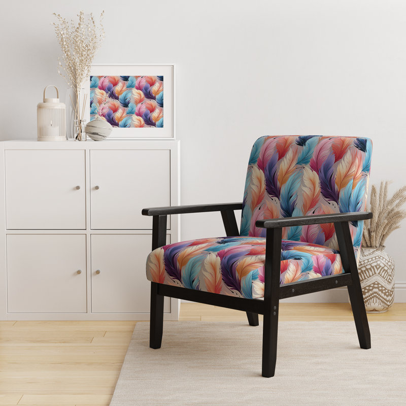 Élégance multicolore à plumes d'animaux - Fauteuil rembourré contemporain, fauteuil d'appoint abstrait moderne