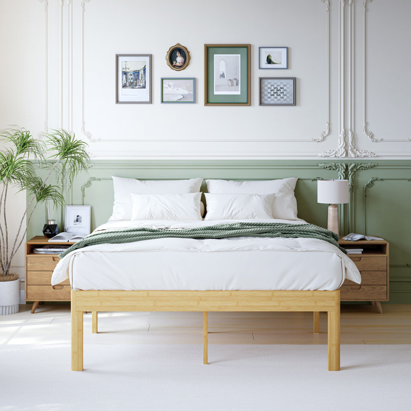 18" High Wood Platform Bed Frame,  Underbed Storage, Easy Assembly, No Box Spring Needed, Queen