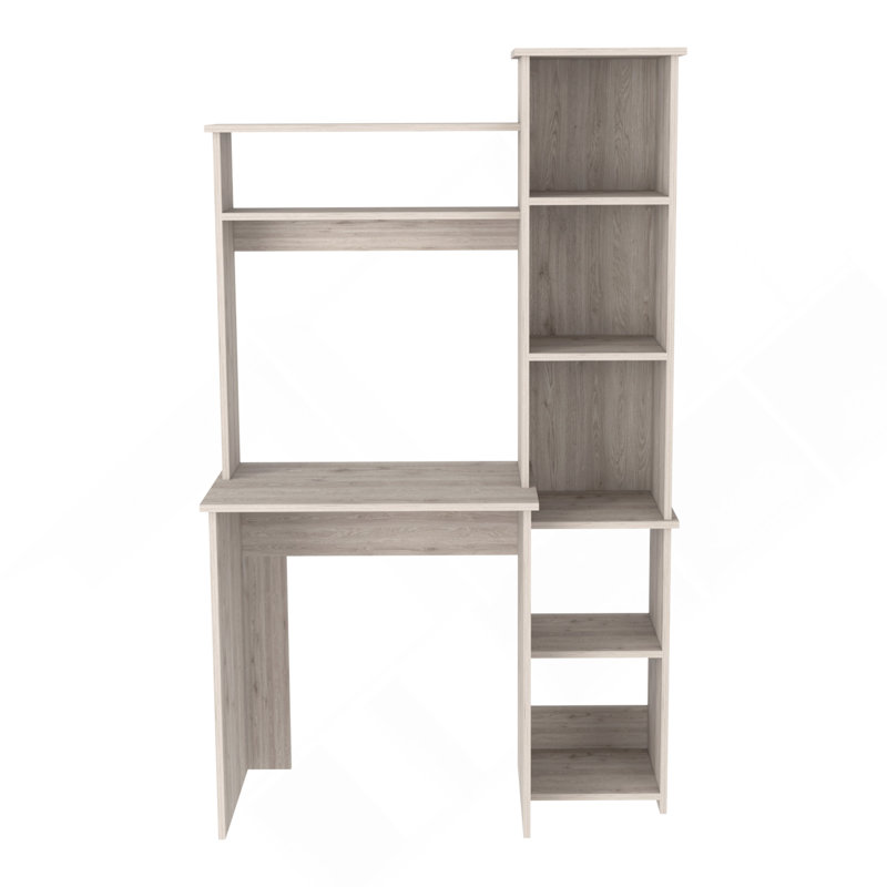 Writing Desk with 2 Shelves & 5 Cubbies, Beige, 17.8" H x 38.7" W x 17.8" D, Beige