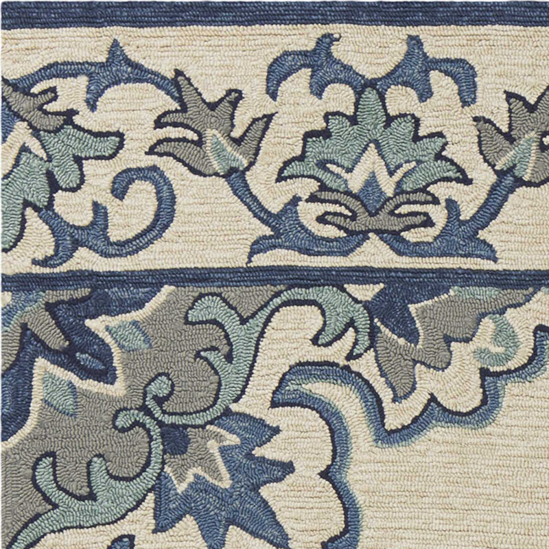 Tapis damassé intérieur ivoire et bleu Glormarie, Rond 7 pi 6 po