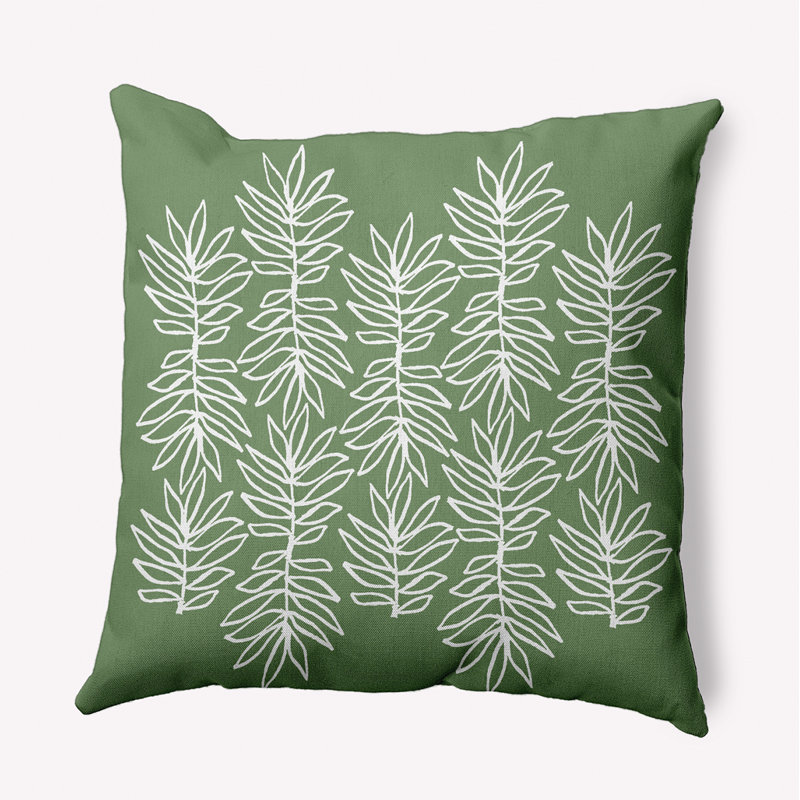 Coussin intérieur / extérieur Leafy Branch, H 18 po x l 18 po, Olive / floral blanc