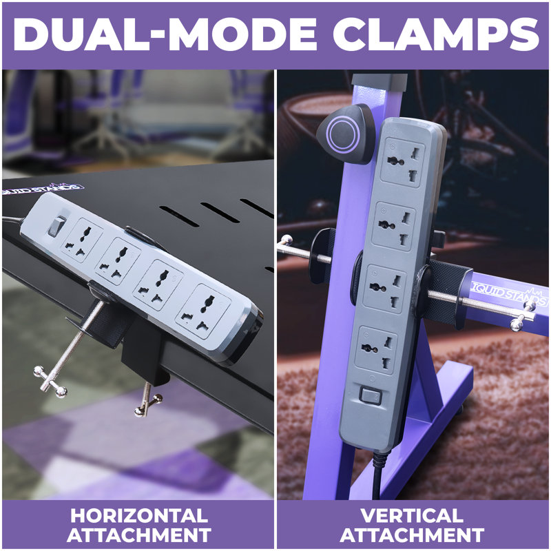 Liquid Stands Piano Stand Power Strip Mount - Fits 1" To 3.4" - Piano Desk Clamp Power Strip Holder - Removable Under Desk Power Strip Holder For Edge - Sturdy Table Clamp Mount And Cable Management