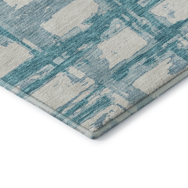Premium Machine Washable Prisco Teal Rug, Rectangle 1'8" x 2'6"