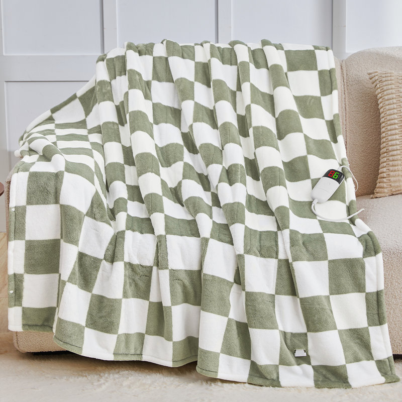 Couverture chauffante pour adulte Sherpa, Grand lit, Light Green Plaid