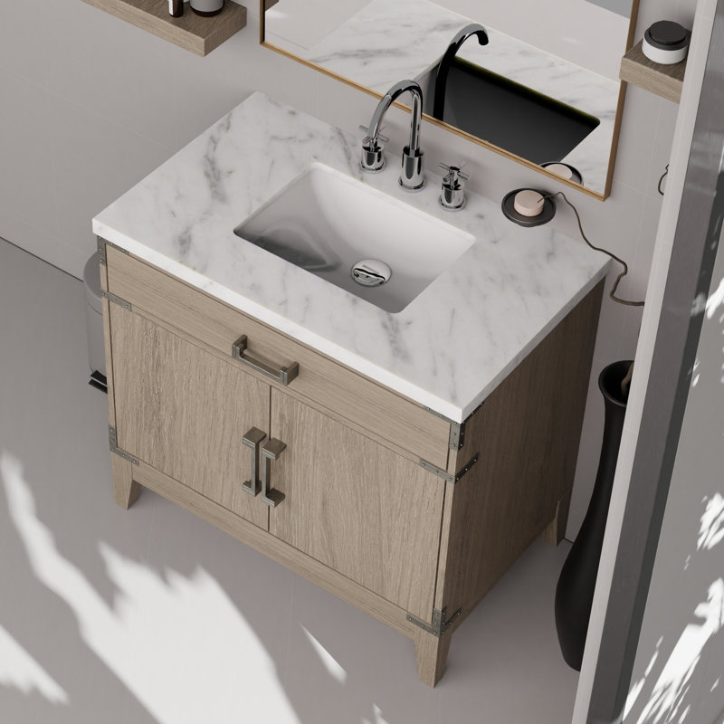 36 po Meuble de salle de bain en chêne gris - beaucoup d'espace de rangement intérieur, Gris