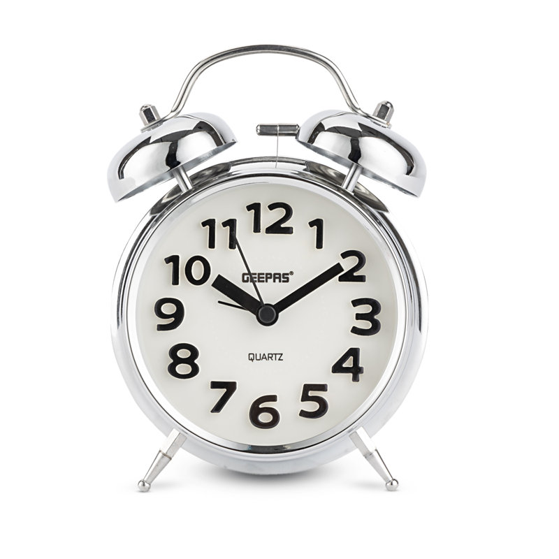 Analog Chrome Quartz Alarm Tabletop Clock, White