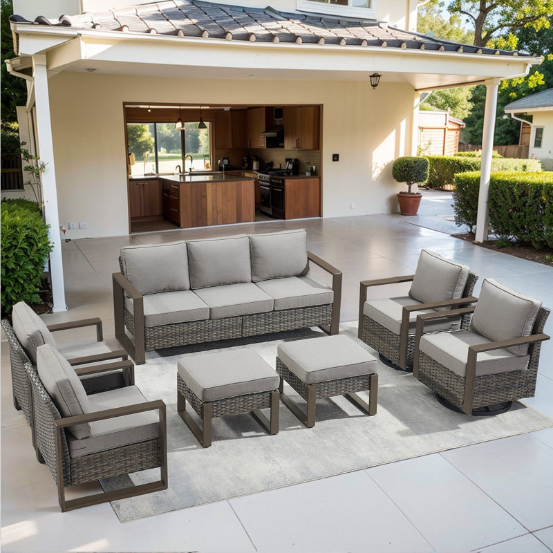 Allcot Outdoor 2-Person Seating Group With Ottomans With Cushions, Gray, Gray