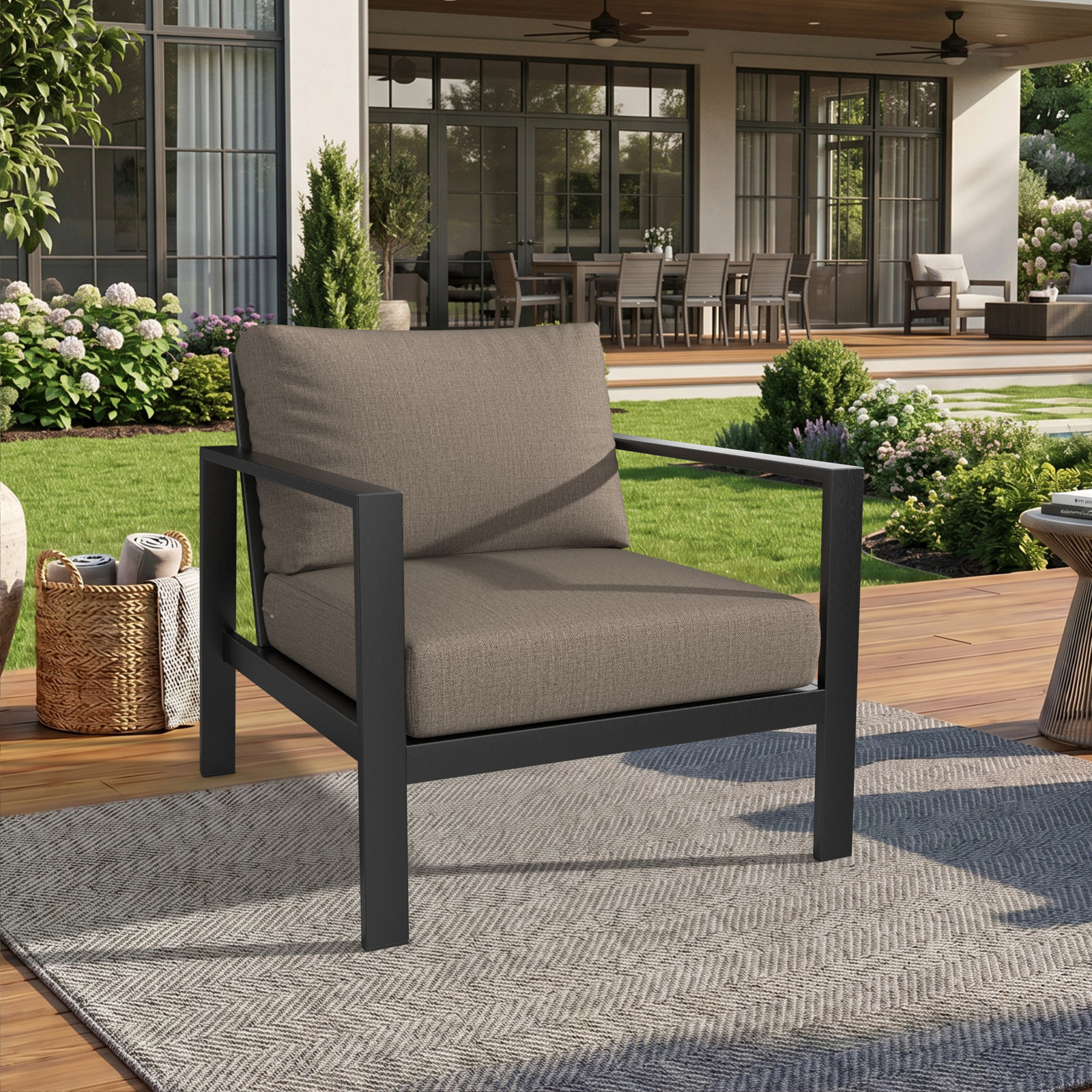 Amala Sunbrella® Seat and Back Cushion, Sunbrella® Cast Shale Plainweave, 28.5" W x 28.5" D