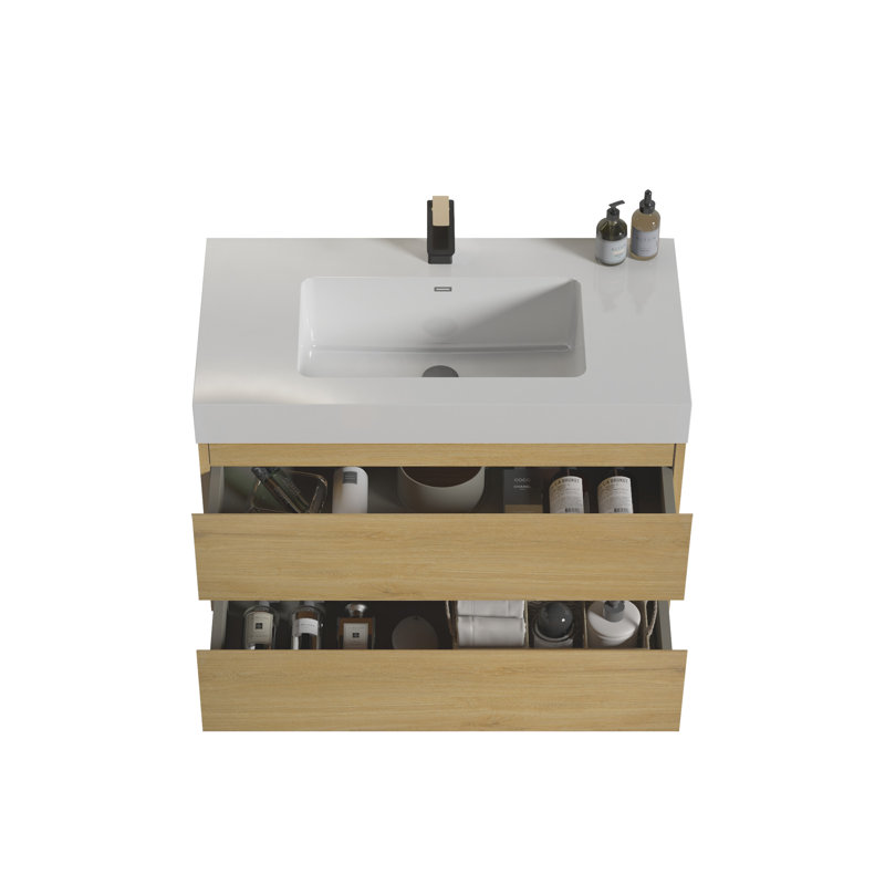 Meuble-lavabo élégant avec lavabo, offrant une élégance moderne et un rangement pratique, Chêne, Blanc