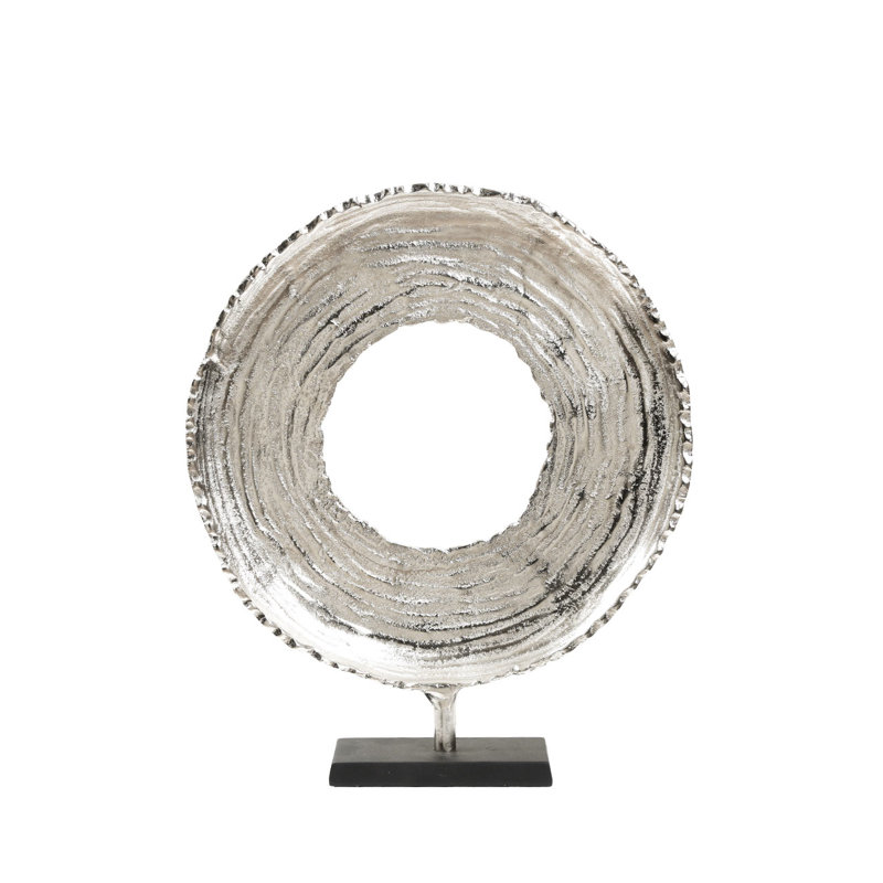 Sadete Nickel Round Metal Figurine & Sculptures with Black Base for Living Room Decoration, Home Decor