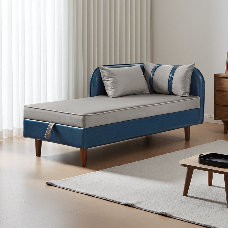 Canapé de rangement 65 po en polyuréthane et velours, Bleu/Gris